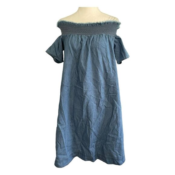 Wants and Needs Off The Shoulder Chambray Denim Mini Dress S - Picture 2 of 7